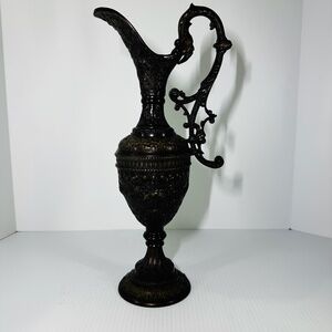 Solid Brass Pitcher Ewer Wind Water Pot Heavy Ornate Antique 15" Removable Base